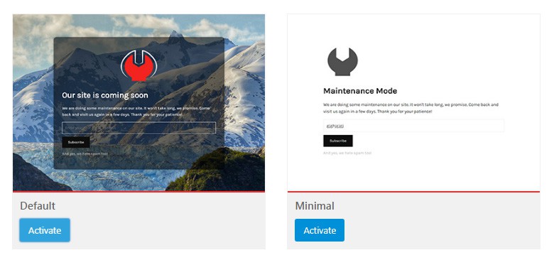 Minimal Coming Soon & Maintenance Mode default themes