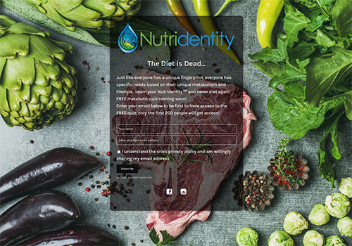 nutridentity.com uses the Minimal Coming Soon WordPress plugin
