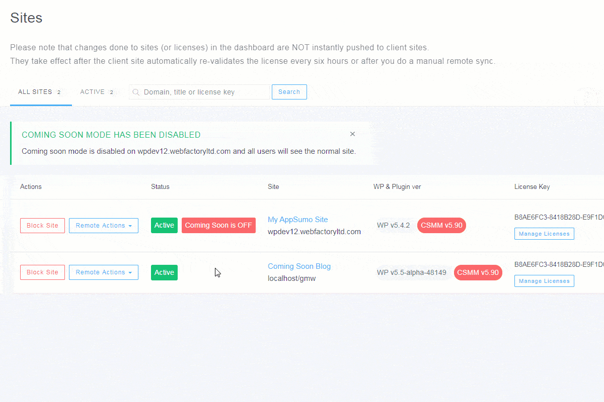 Remote control a coming soon page