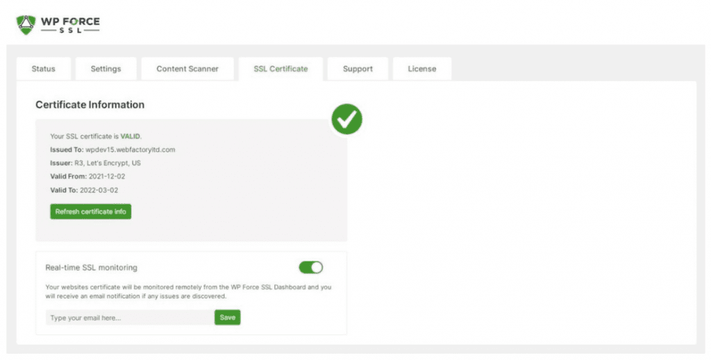 WP Force SSL Certificate