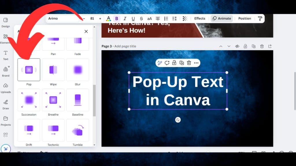 Adding Pop-Up Text in Canva Designs