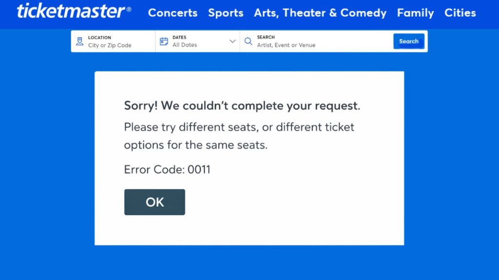 What Is Ticketmaster Error Code 0011